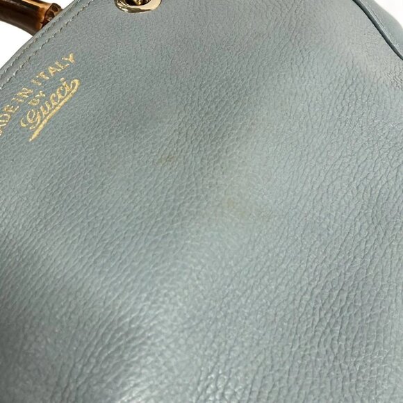 Auth GUCCI Bamboo Shopper 336032 Light Blue Brown Leather Bamboo - Tote Bag - Picture 12 of 16